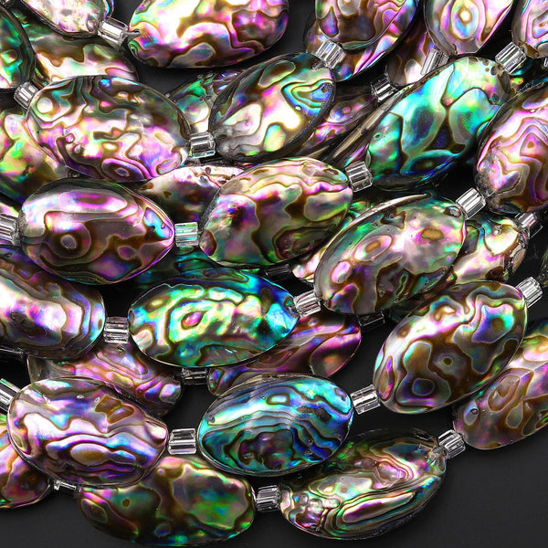 AAA Large Natural Abalone Beads Puffy Oval Nugget Nuggets 15.5" Strand