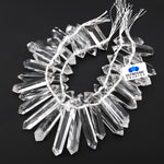 AAA Natural Rock Crystal Quartz Beads Long Double Terminated Points Side Drilled Focal Stone 8" Strand A1