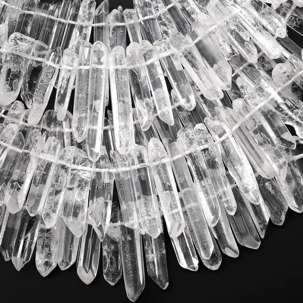 Natural Tibetan Quartz Beads Points Top Side Drilled Real Natural Clear Crystal Quartz Spike 15.5" Strand