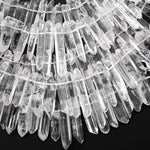 Natural Tibetan Quartz Beads Points Top Side Drilled Real Natural Clear Crystal Quartz Spike 15.5" Strand