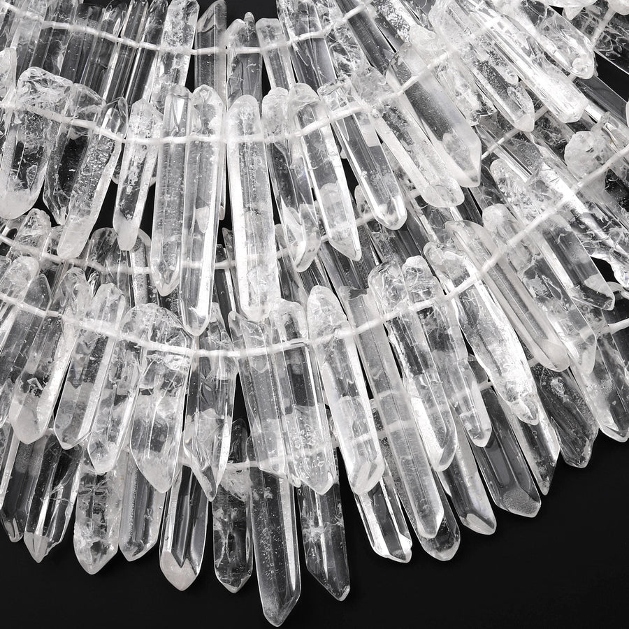 Natural Tibetan Quartz Beads Points Top Side Drilled Real Natural Clear Crystal Quartz Spike 15.5" Strand