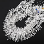Natural Tibetan Quartz Beads Points Top Side Drilled Real Natural Clear Crystal Quartz Spike 15.5" Strand