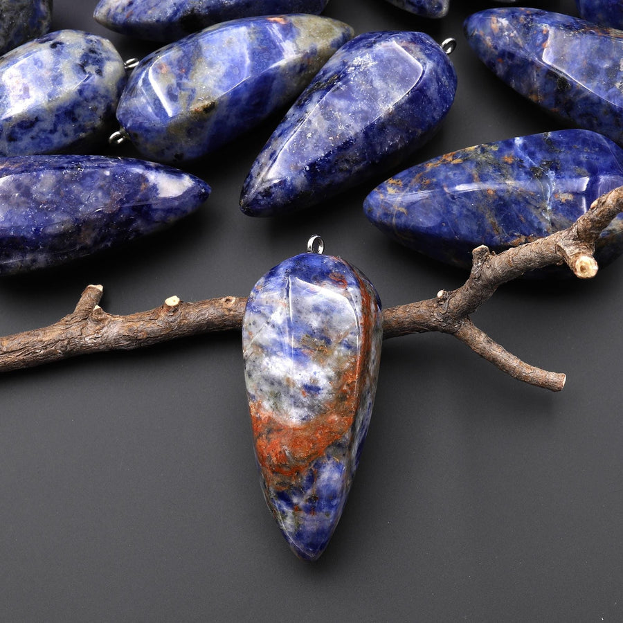 Natural Blue Sodalite Pendant Teardrop Translucent Crystal Pendulum