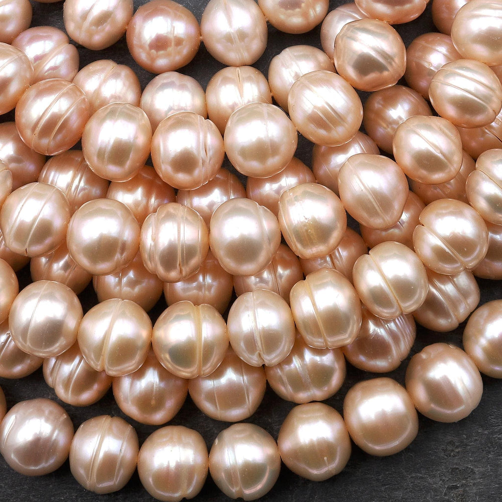 Genuine Natural Peach Apricot Rounded Baroque Freshwater Pearl 10mm Shimmery Iridescent Classic Pearl 15.5" Strand
