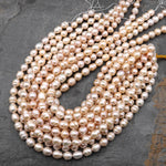 Genuine Natural Peach Apricot Rounded Teardrop Baroque Freshwater Pearl 10mm Shimmery Iridescent Classic Pearl 15.5" Strand