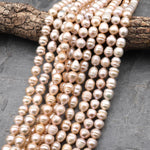 Genuine Natural Peach Apricot Rounded Teardrop Baroque Freshwater Pearl 10mm Shimmery Iridescent Classic Pearl 15.5" Strand