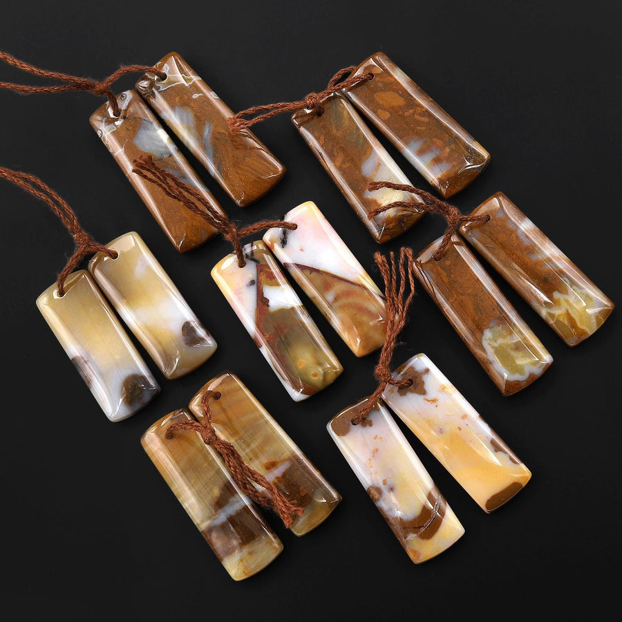 Natural Polka Dot Agate Earring Drilled Gemstone Short Rectangle Matched Beads Pair From Oregon