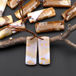 Natural Polka Dot Agate Earring Drilled Gemstone Short Rectangle Matched Beads Pair From Oregon