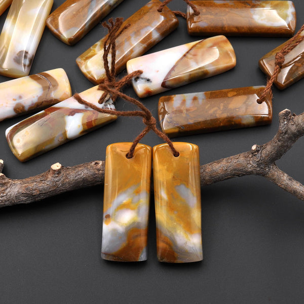 Natural Polka Dot Agate Earring Drilled Gemstone Short Rectangle Matched Beads Pair From Oregon A1