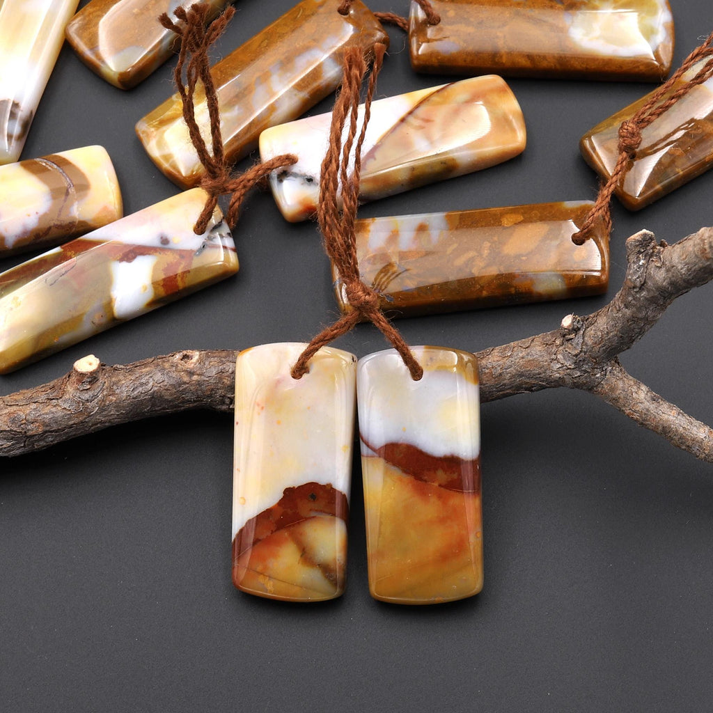 Natural Polka Dot Agate Earring Drilled Gemstone Short Rectangle Matched Beads Pair From Oregon A3