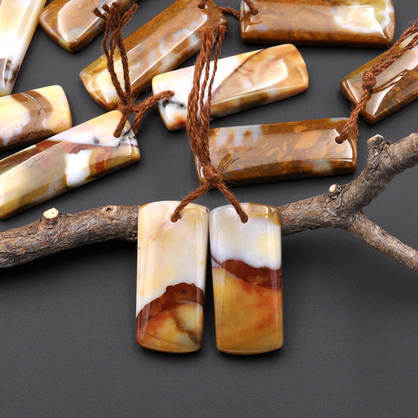 Natural Polka Dot Agate Earring Drilled Gemstone Short Rectangle Matched Beads Pair From Oregon A3