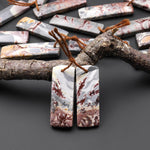 Natural Sonora Dendritic Rhyolite Jasper Rectangle Earring Drilled Gemstone Matched Beads Pair From Mexico