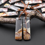 Natural Sonora Dendritic Rhyolite Jasper Rectangle Earring Drilled Gemstone Matched Beads Pair From Mexico