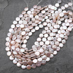 AAA Real Genuine Natural Freshwater Pearl Iridescent Soft Powder Pink Coin Pearl 12mm Brilliant Nacre 15.5" Strand