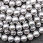 Large Iridescent Silver 10mm Round Genuine Freshwater Pearl 15.5" Strand