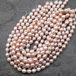 Large Genuine Natural Freshwater Powder Pink Potato Oval Pearl 15.5" Strand