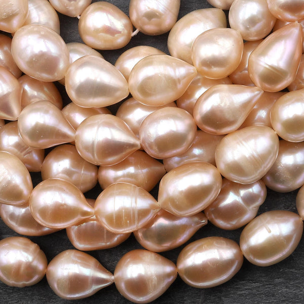 Large Genuine Natural Freshwater Powder Pink Golden Peach Apricot Potato Oval Pearl 15.5" Strand