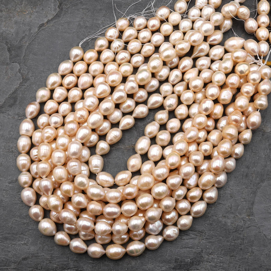 Large Genuine Natural Freshwater Soft Golden Peach Potato Oval Pearl 15.5" Strand