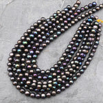 Genuine Freshwater Black Green Peacock Pearl 9mm 10mm Round Beads Shimmery Iridescent Real Genuine Freshwater Pearl 15.5" Strand