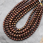 Genuine Bronze Freshwater Pearl 9mm 10mm Off Round Iridescent Classic Pearl 15.5" Strand
