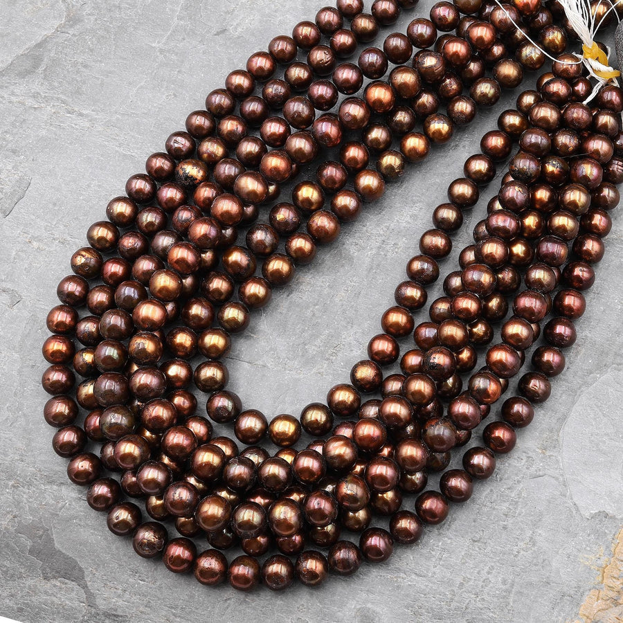 Genuine Bronze Freshwater Pearl 9mm 10mm Off Round Iridescent Classic Pearl 15.5" Strand