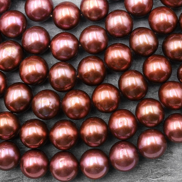 Large Genuine Copper Bronze Freshwater Pearl 10mm Round Iridescent Metallic Luster 15.5" Strand