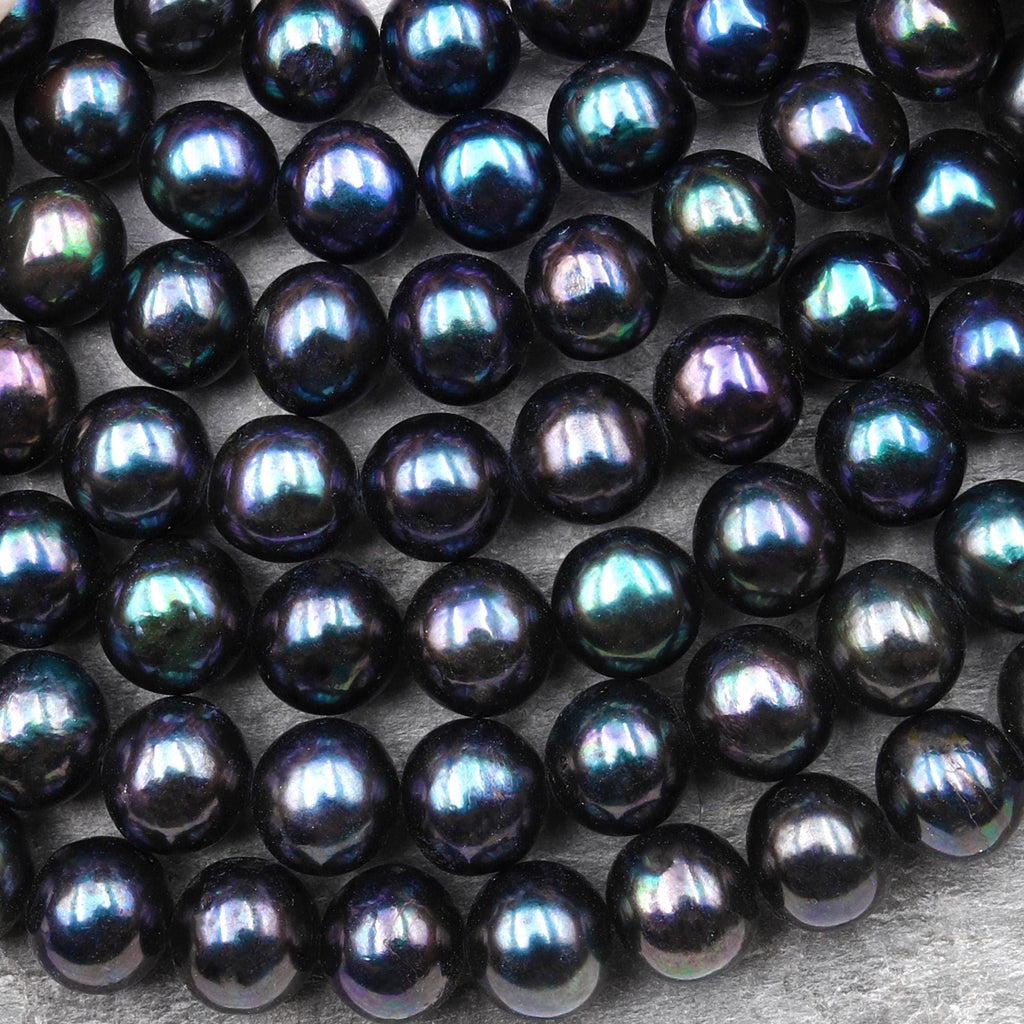 AAA Genuine Freshwater Black Peacock Pearl 9mm 10mm Round Beads 15.5" Strand