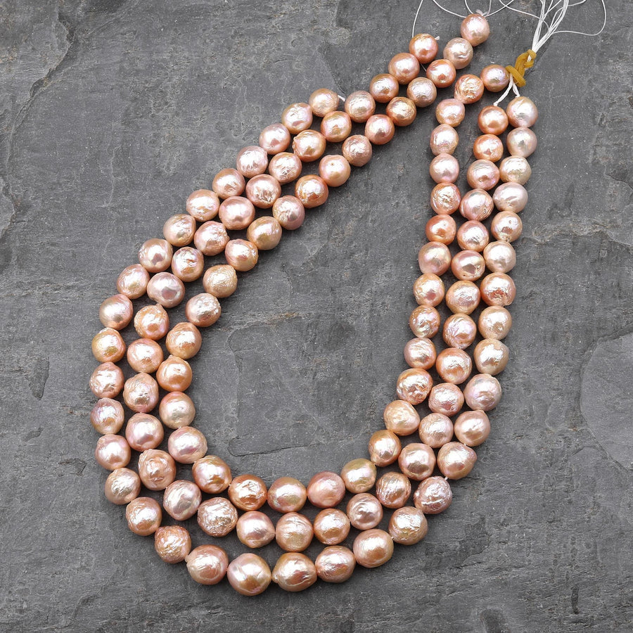 Genuine Natural Freshwater Golden Pink Peach Edison Round Pearl Ming Fireball Flameball 10mm 12mm 15.5" Strand
