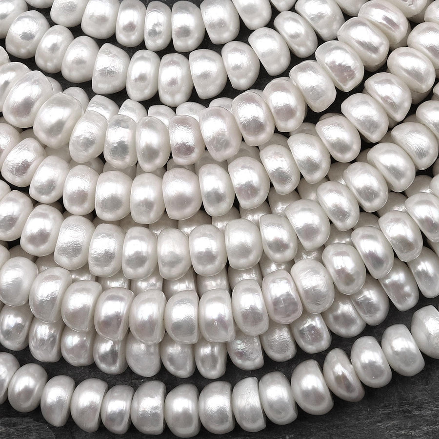 Genuine White Freshwater Pearl 8mm Rondelle Pearl Shimmery Iridescent Classic White Pearl 15.5" Strand