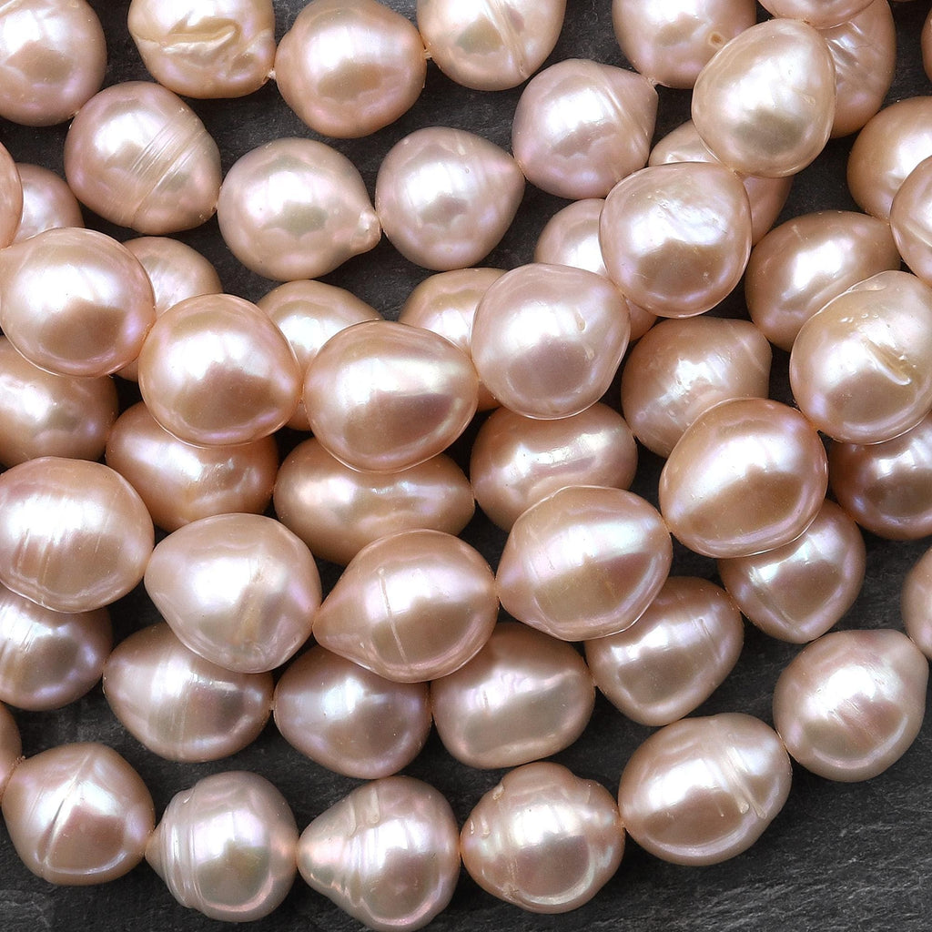 Genuine Natural Freshwater Soft Golden Pink Peach Potato Oval Pearl 10mm 15.5" Strand