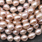 Genuine Natural Freshwater Soft Golden Pink Peach Potato Oval Pearl 10mm 15.5" Strand