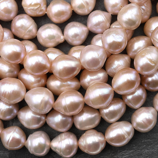 Genuine Natural Freshwater Soft Golden Pink Peach Potato Oval Pearl 10mm 15.5" Strand