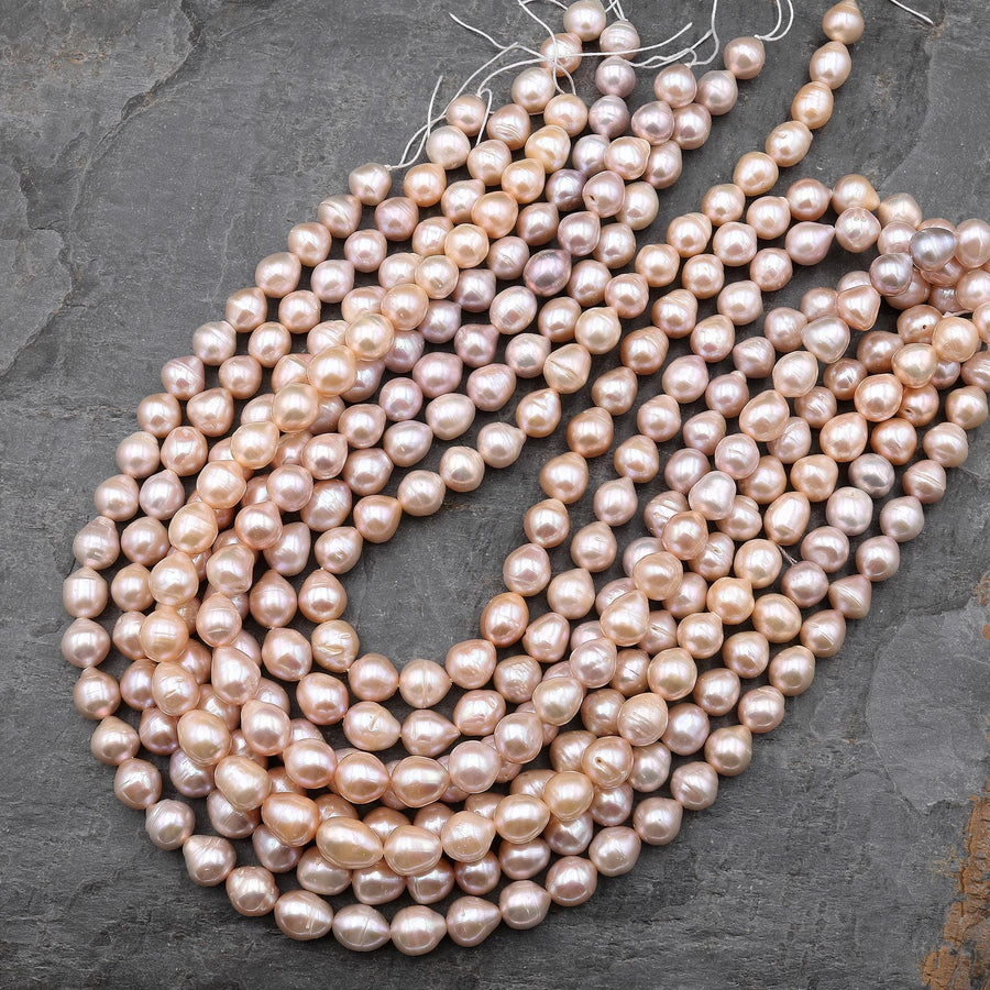 Genuine Natural Freshwater Soft Golden Pink Peach Potato Oval Pearl 10mm 15.5" Strand