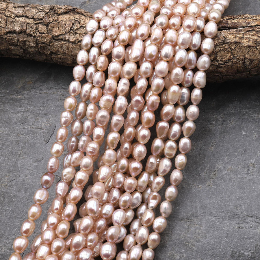 Genuine Natural Freshwater Pink Potato Oval Nugget Pearl 15.5" Strand