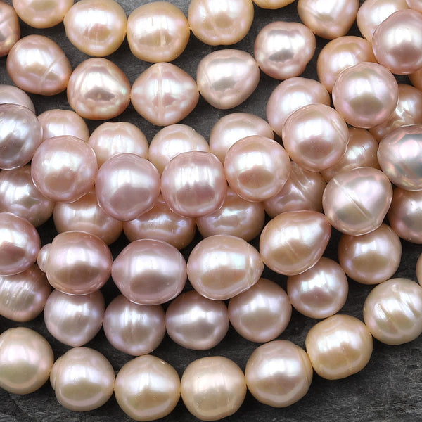 Genuine Natural Freshwater Soft Peach Pink Potato Rounded 10mmm Pearl 15.5" Strand