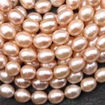 AAA Genuine Natural Freshwater Golden Peach Apricot Potato Oval Pearl Iridescent Luster 15.5" Strand