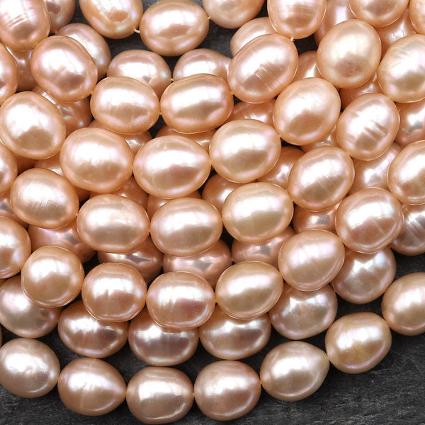 AAA Genuine Natural Freshwater Golden Peach Apricot Potato Oval Pearl Iridescent Luster 15.5" Strand