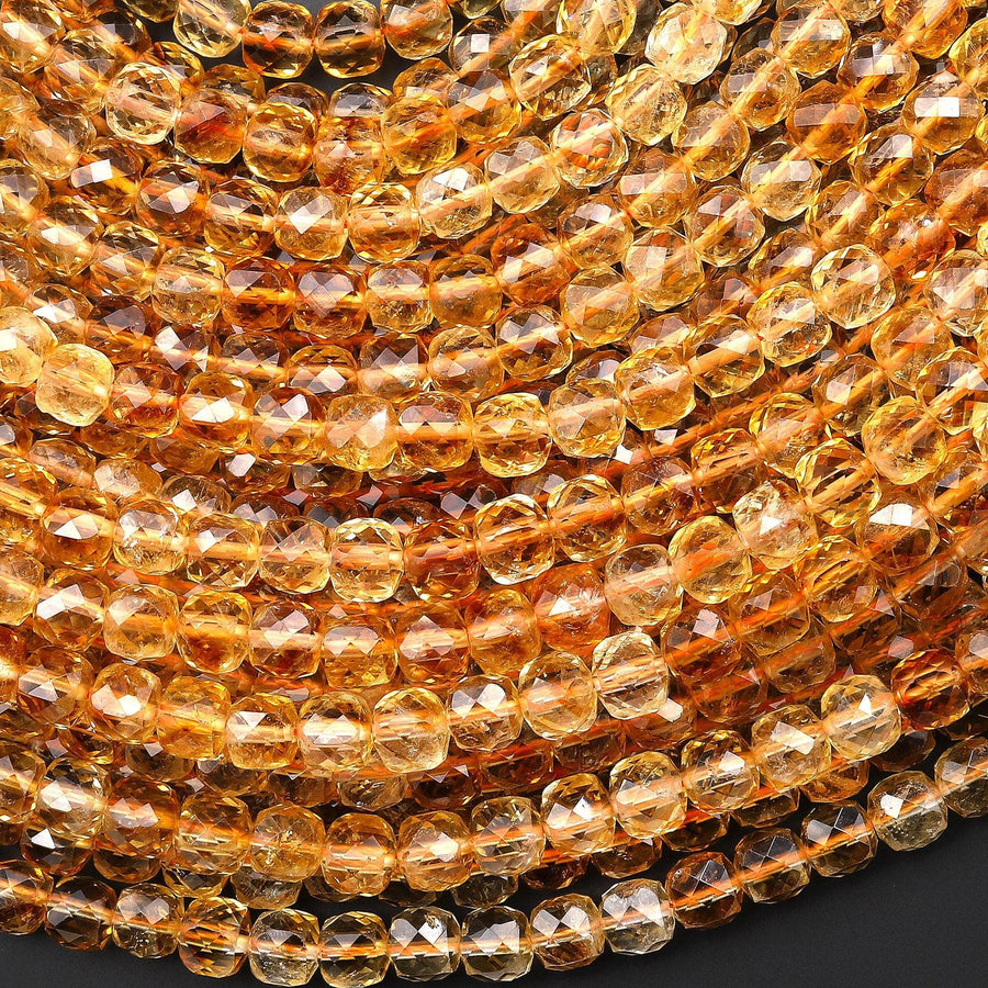AAA Natural Golden Citrine Faceted 6mm Cube Gemstone Beads 15.5" Strand