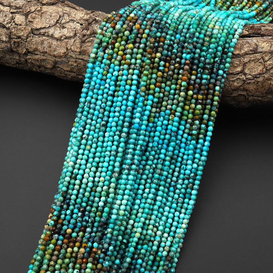 Genuine Natural Turquoise 2mm Faceted Round Beads Multicolor Blue Green Brown Gradient Ombre 15.5" Strand