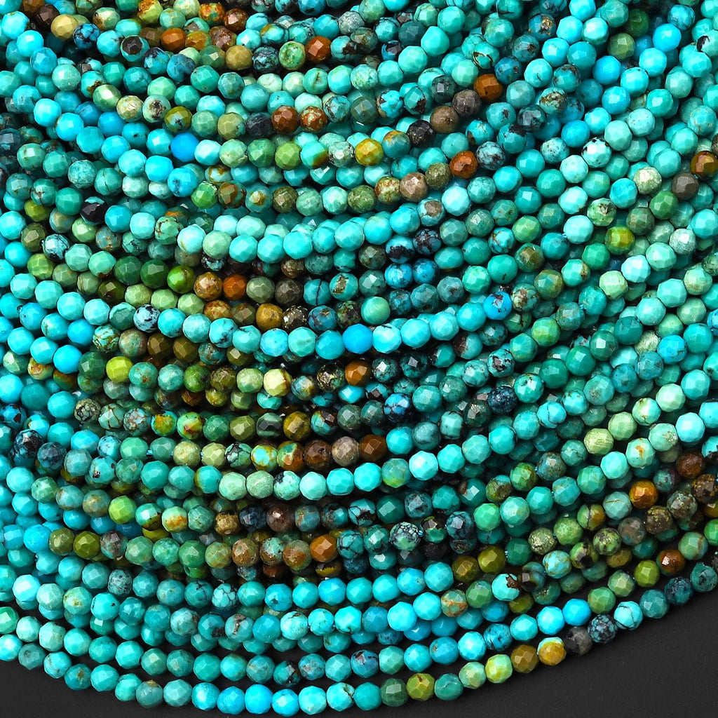 Genuine Natural Turquoise 2mm Faceted Round Beads Multicolor Blue Green Brown Gradient Ombre 15.5" Strand