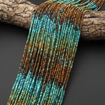 Genuine Natural Turquoise 2mm Smooth Round Beads Multicolor Blue Green Brown Gradient Ombre 15.5" Strand
