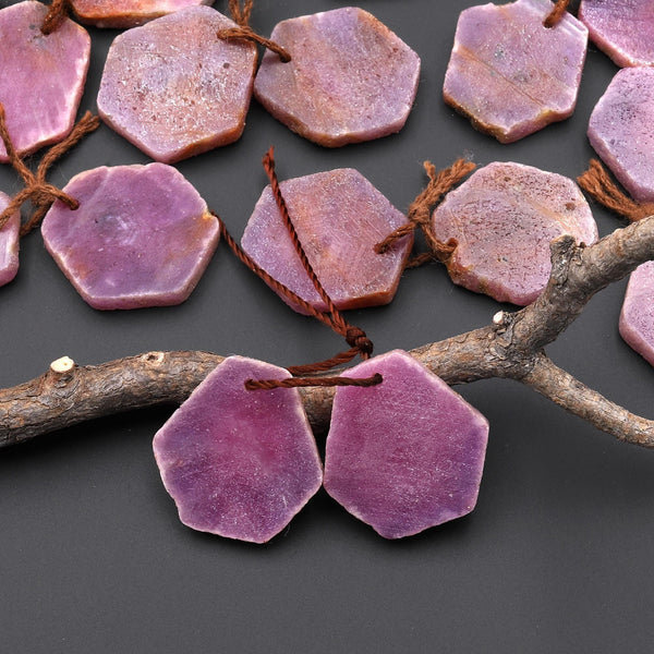 Natural Red Ruby Hexagon Flat Slice Drilled Matched Gemstone Beads Pair