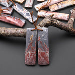 Natural Sonora Dendritic Rhyolite Jasper Long Rectangle Earring Drilled Gemstone Matched Beads Pair From Mexico