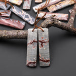 Natural Sonora Dendritic Rhyolite Jasper Long Rectangle Earring Drilled Gemstone Matched Beads Pair From Mexico