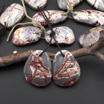 Natural Sonora Dendritic Rhyolite Jasper Freeform Organic Shape Earring Drilled Gemstone Matched Beads Pair From Mexico