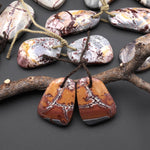 Natural Sonora Dendritic Rhyolite Jasper Freeform Organic Shape Earring Drilled Gemstone Matched Beads Pair From Mexico