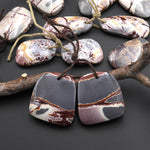Natural Sonora Dendritic Rhyolite Jasper Freeform Organic Shape Earring Drilled Gemstone Matched Beads Pair From Mexico