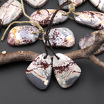 Natural Sonora Dendritic Rhyolite Jasper Freeform Organic Shape Earring Drilled Gemstone Matched Beads Pair From Mexico