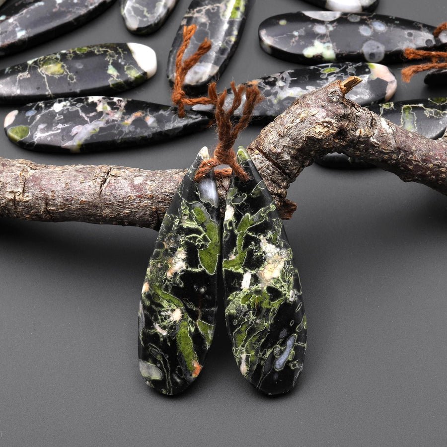 Natural Cherry Blossom Jasper Earring Pair Drilled Matched Teardrop Gemstone Beads