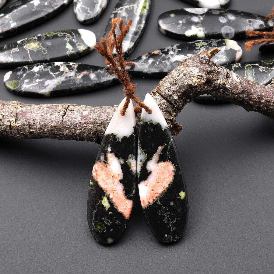 Natural Cherry Blossom Jasper Earring Pair Drilled Matched Teardrop Gemstone Beads